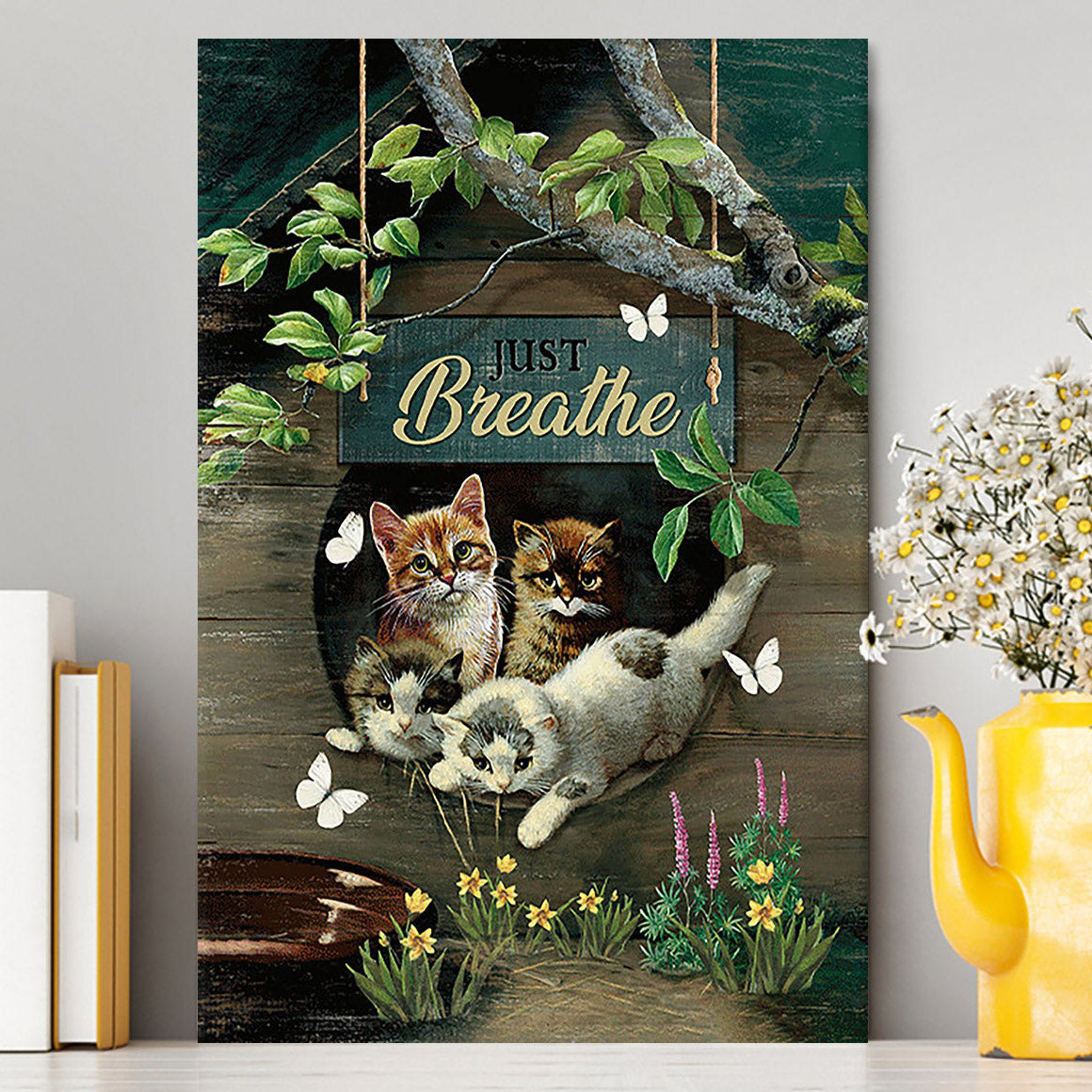 Cat Lovers Just Breathe Canvas Art - Christian Wall Art Decor - Gift For Cat Lover