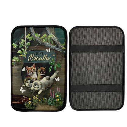 Cat Lovers Just Breathe Car Center Console Cover - Gift For Cat Lover, Religious Car Armrest Accessories