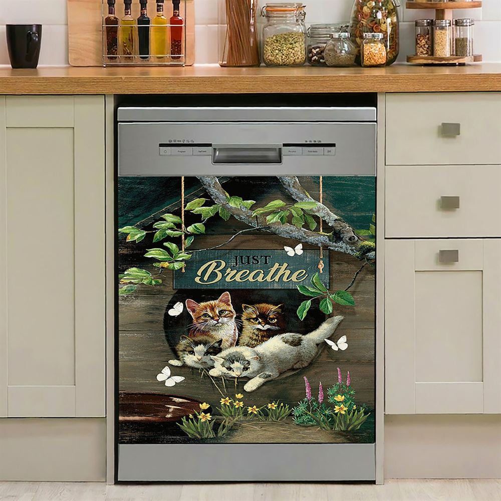 Cat Lovers Just Breathe Dishwasher Cover, Christian Dishwasher Magnet Cover, Gift For Cat Lover