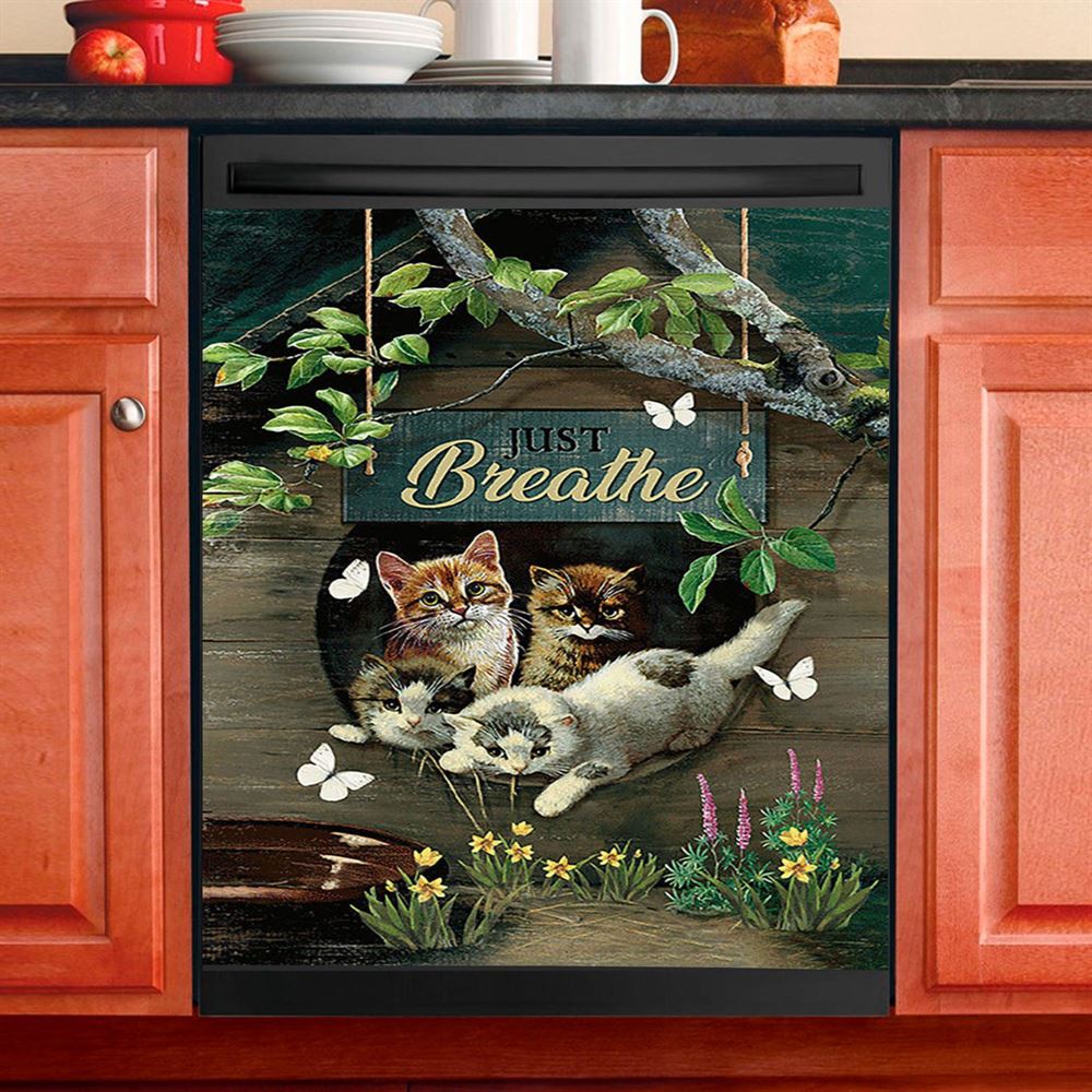 Cat Lovers Just Breathe Dishwasher Cover, Christian Dishwasher Magnet Cover, Gift For Cat Lover