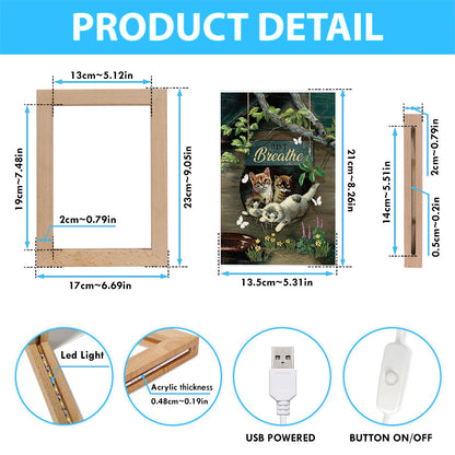 Cat Lovers Just Breathe Frame Lamp Art - Christian Art Decor - Gift For Cat Lover