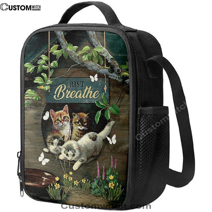 Cat Lovers Just Breathe Lunch Bag, Christian Lunch Bag For School, Picnic, Religious Lunch Bag