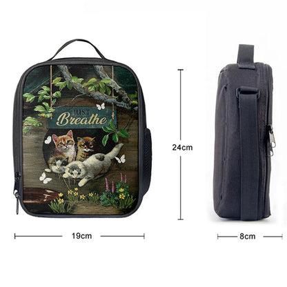 Cat Lovers Just Breathe Lunch Bag, Christian Lunch Bag For School, Picnic, Religious Lunch Bag