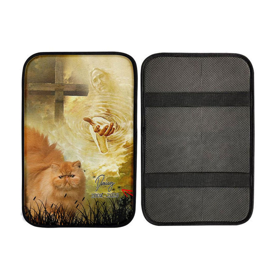 Cat Memorial Car Center Console Cover - Take My Hand Jesus - Pet Loss Gifts, Religious Car Armrest Accessories