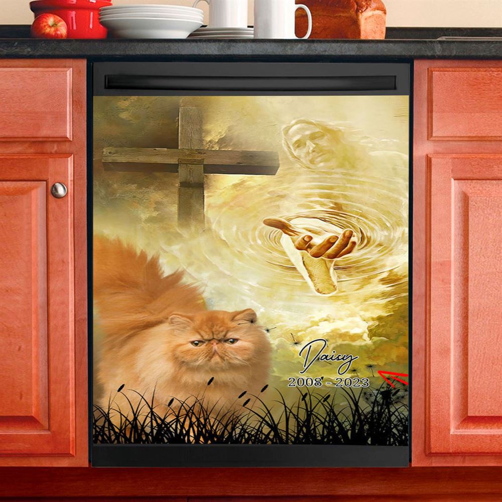 Cat Memorial Dishwasher Cover, Take My Hand Jesus Dishwasher Magnet Cover, Pet Loss Gifts