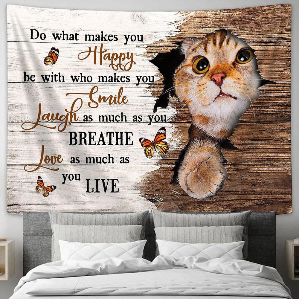 Cat Orange Butterfly Broken Wall Love As Much As You Live Tapestry Wall Art - Bible Verse Tapestry - Religious Tapestry Wall Hanging