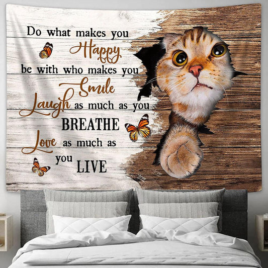 Cat Orange Butterfly Broken Wall Love As Much As You Live Tapestry Wall Art - Bible Verse Tapestry - Religious Tapestry Wall Hanging