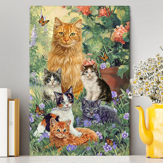 Cat Painting Purple Flower Garden Peace Canvas Canvas Wall Art - Christian Canvas Prints - Bible Verse Canvas Art