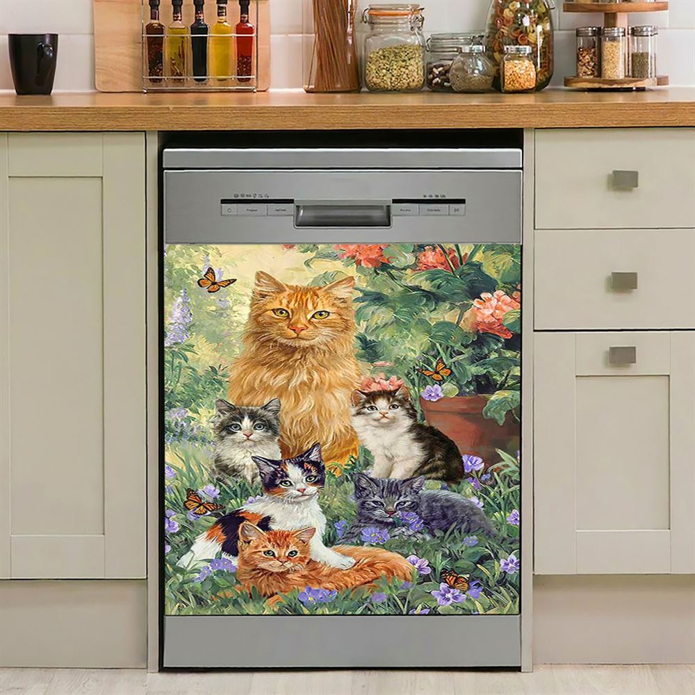Cat Painting Purple Flower Garden Peace Dishwasher Cover Dishwasher Cover, Christian Dishwasher Magnet Cover, Bible Verse Kitchen Decor
