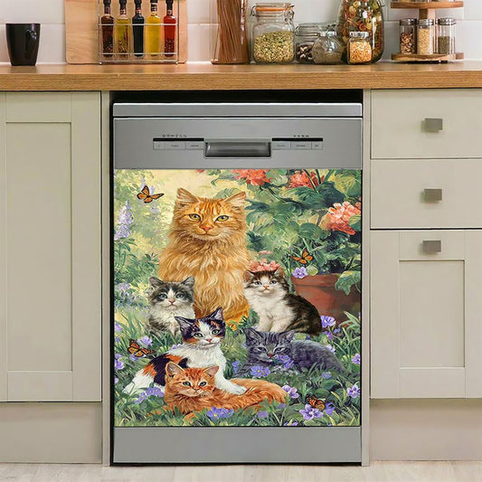Cat Painting Purple Flower Garden Peace Dishwasher Cover Dishwasher Cover, Christian Dishwasher Magnet Cover, Bible Verse Kitchen Decor