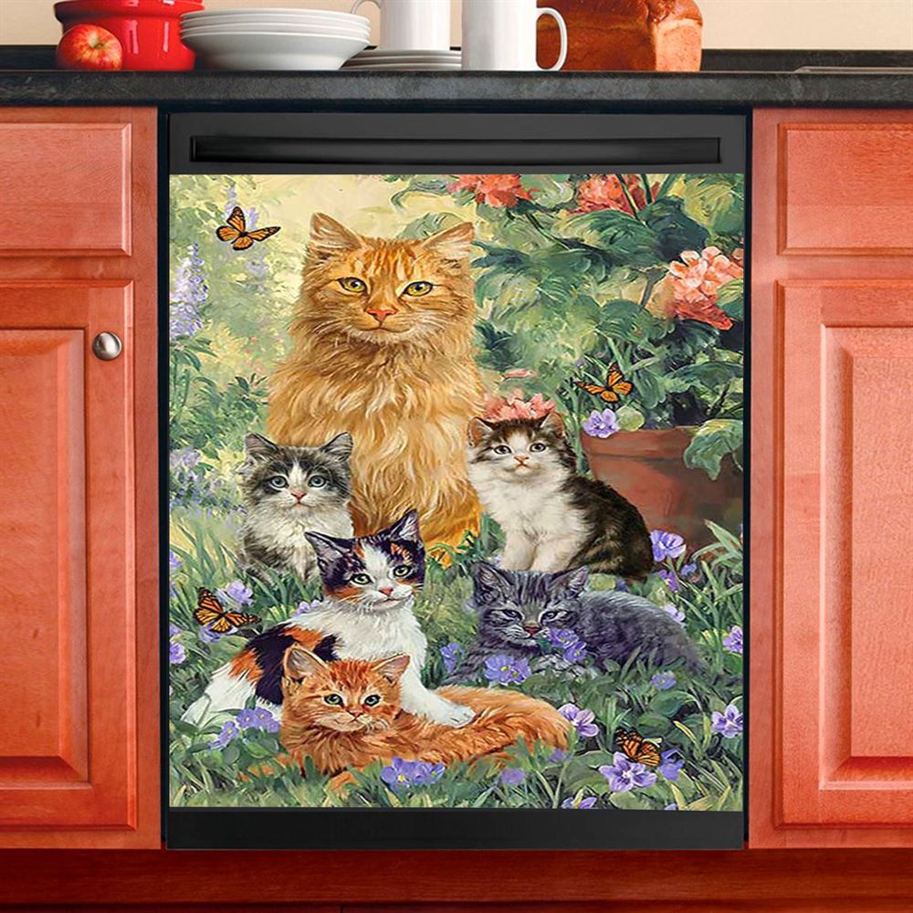 Cat Painting Purple Flower Garden Peace Dishwasher Cover Dishwasher Cover, Christian Dishwasher Magnet Cover, Bible Verse Kitchen Decor