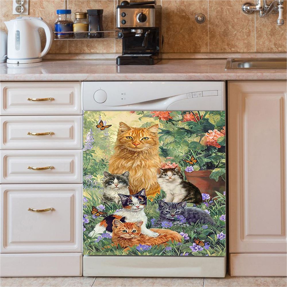 Cat Painting Purple Flower Garden Peace Dishwasher Cover Dishwasher Cover, Christian Dishwasher Magnet Cover, Bible Verse Kitchen Decor