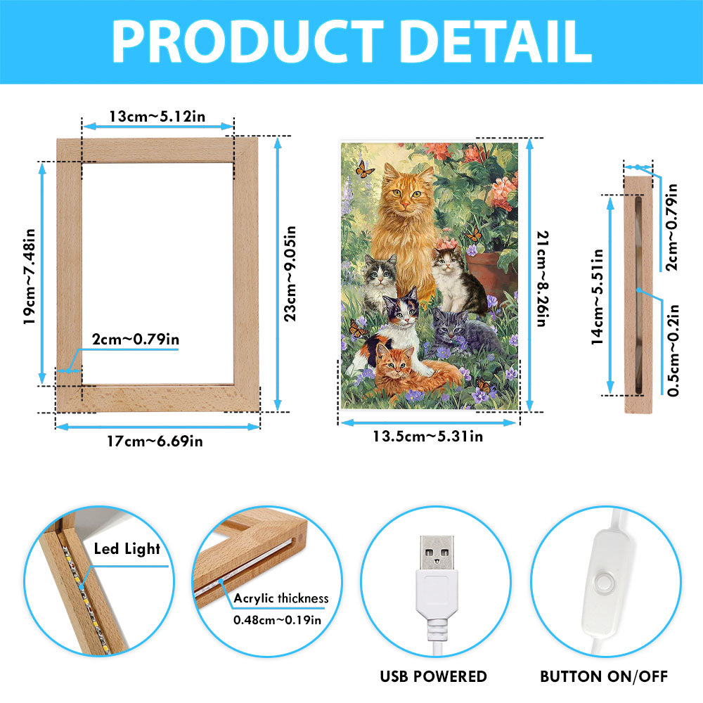 Cat Painting Purple Flower Garden Peace Frame Lamp Frame Lamp Art - Christian Night Light - Bible Verse Wooden Lamp