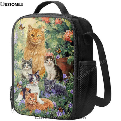 Cat Painting Purple Flower Garden Peace Lunch Bag, Christian Lunch Bag For School, Picnic, Religious Lunch Bag
