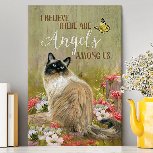 Cat Pink Flower Garden - I Believe There Are Angels Among Us Canvas Wall Art - Christian Canvas Prints