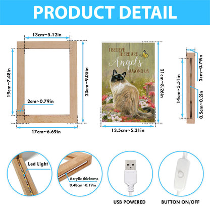 Cat Pink Flower Garden - I Believe There Are Angels Among Us Frame Lamp Art - Christian Night Light