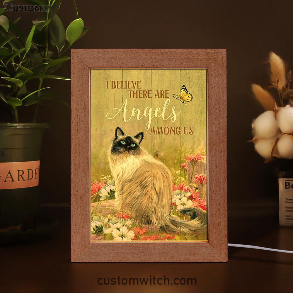 Cat Pink Flower Garden - I Believe There Are Angels Among Us Frame Lamp Art - Christian Night Light