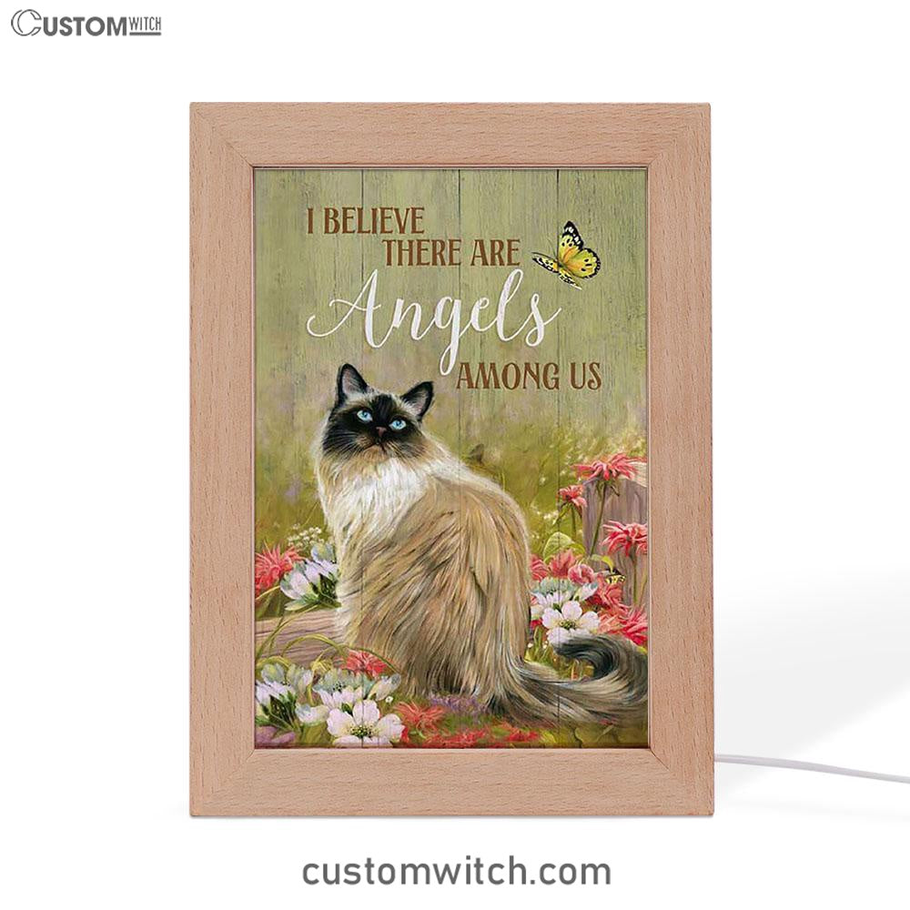 Cat Pink Flower Garden - I Believe There Are Angels Among Us Frame Lamp Art - Christian Night Light