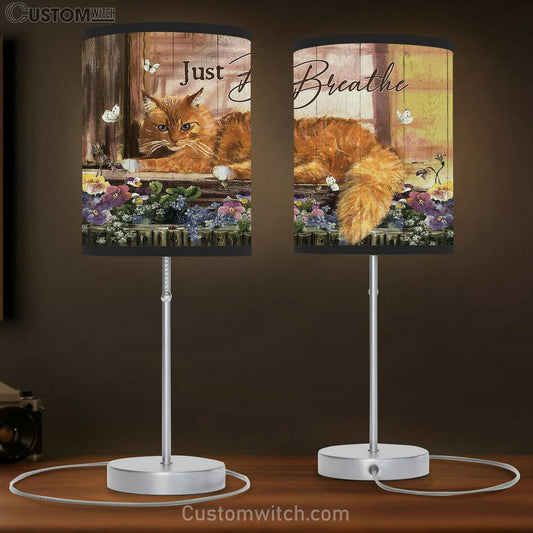 Cat Purple Flower Just Breathe Table Lamb Gift - Bible Verse Table Lamb - Religious Bedroom Decor