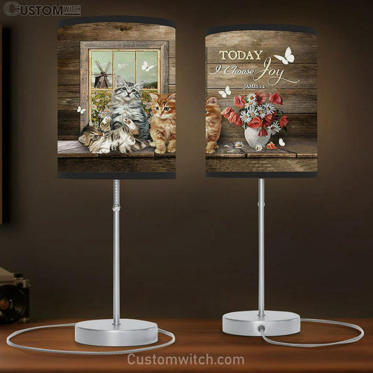 Cat Red Poppy Today I Choose Joy Table Lamb Gift - Bible Verse Table Lamb - Religious Bedroom Decor