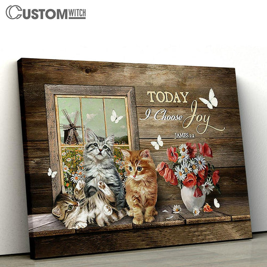 Cat Red Poppy Today I Choose Joy Canvas Wall Art - Bible Verse Canvas - Religious Prints