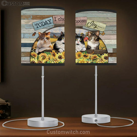 Cat Sunflower Field Today I Choose Joy Table Lamb Gift - Bible Verse Table Lamb - Religious Bedroom Decor