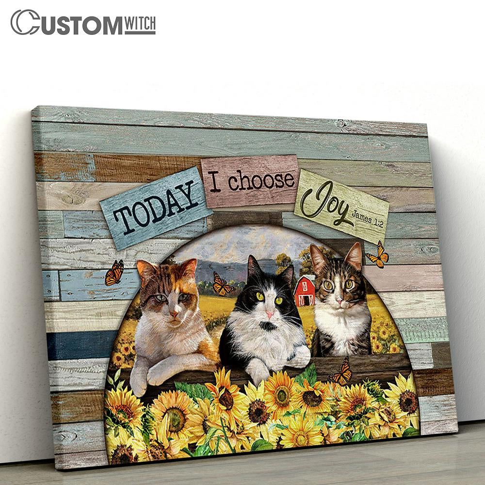 Cat Sunflower Field Today I Choose Joy Canvas Wall Art - Bible Verse Canvas - Religious Prints