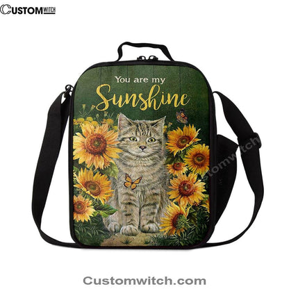 Cat Sunflower Garden Green Background Lunch Bag, You Are My Sunshine Lunch Bag, Christian Lunch Bag For School, Picnic, Religious Lunch Bag