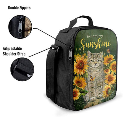 Cat Sunflower Garden Green Background Lunch Bag, You Are My Sunshine Lunch Bag, Christian Lunch Bag For School, Picnic, Religious Lunch Bag