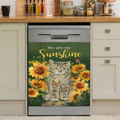 Cat Sunflower Garden Green Background, You Are My Sunshine Dishwasher Magnet Cover, Christian Kitchen Decor