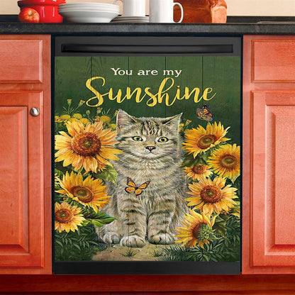 Cat Sunflower Garden Green Background, You Are My Sunshine Dishwasher Magnet Cover, Christian Kitchen Decor