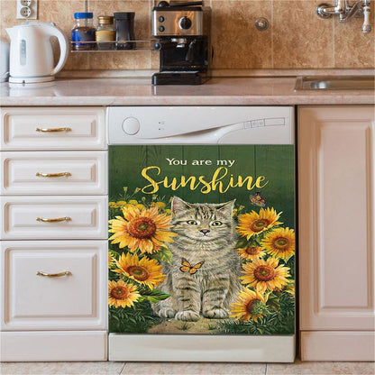 Cat Sunflower Garden Green Background, You Are My Sunshine Dishwasher Magnet Cover, Christian Kitchen Decor