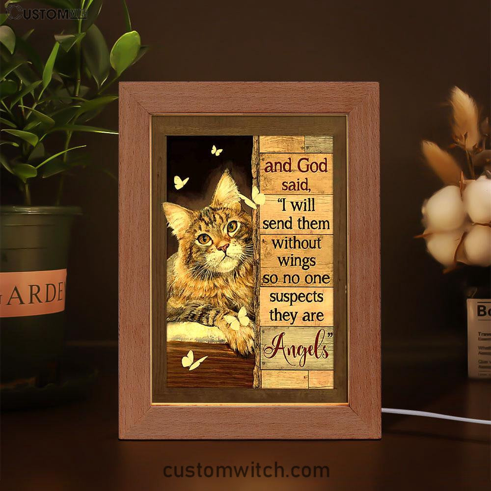 Cat White Butterfly I Will Send Them Without Wings Frame Lamp Art - Christian Art Decor - Gift For Cat Lover