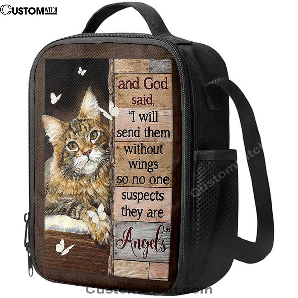 Cat White Butterfly I Will Send Them Without Wings Lunch Bag, Christian Lunch Bag For School, Picnic, Religious Lunch Bag