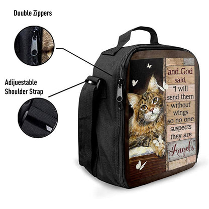 Cat White Butterfly I Will Send Them Without Wings Lunch Bag, Christian Lunch Bag For School, Picnic, Religious Lunch Bag