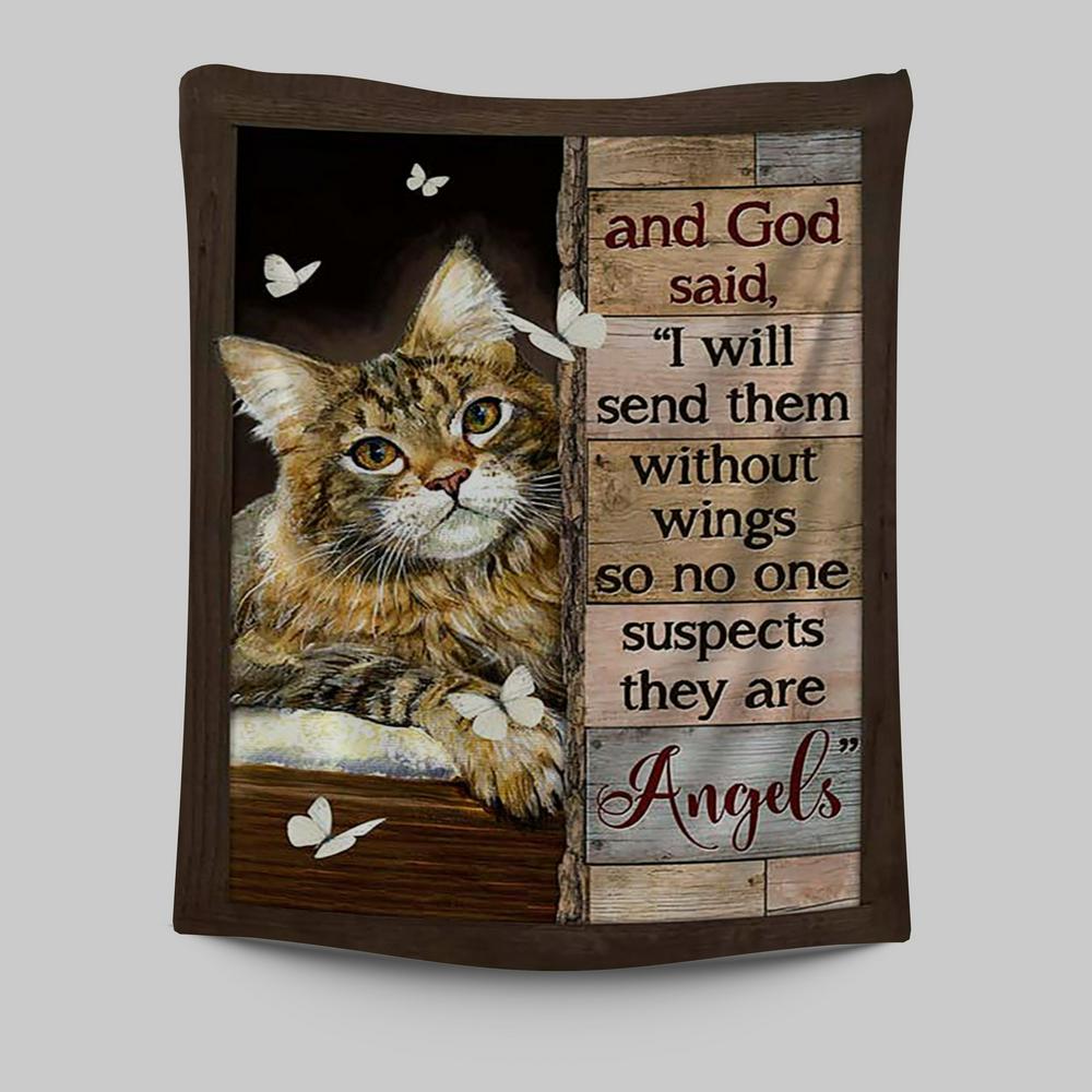 Cat White Butterfly I Will Send Them Without Wings Tapestry Art - Christian Wall Art Decor - Gift For Cat Lover