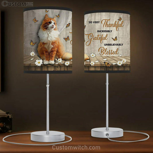 Cat White Daisy So Very Thankful Table Lamb Gift - Bible Verse Table Lamb - Religious Bedroom Decor