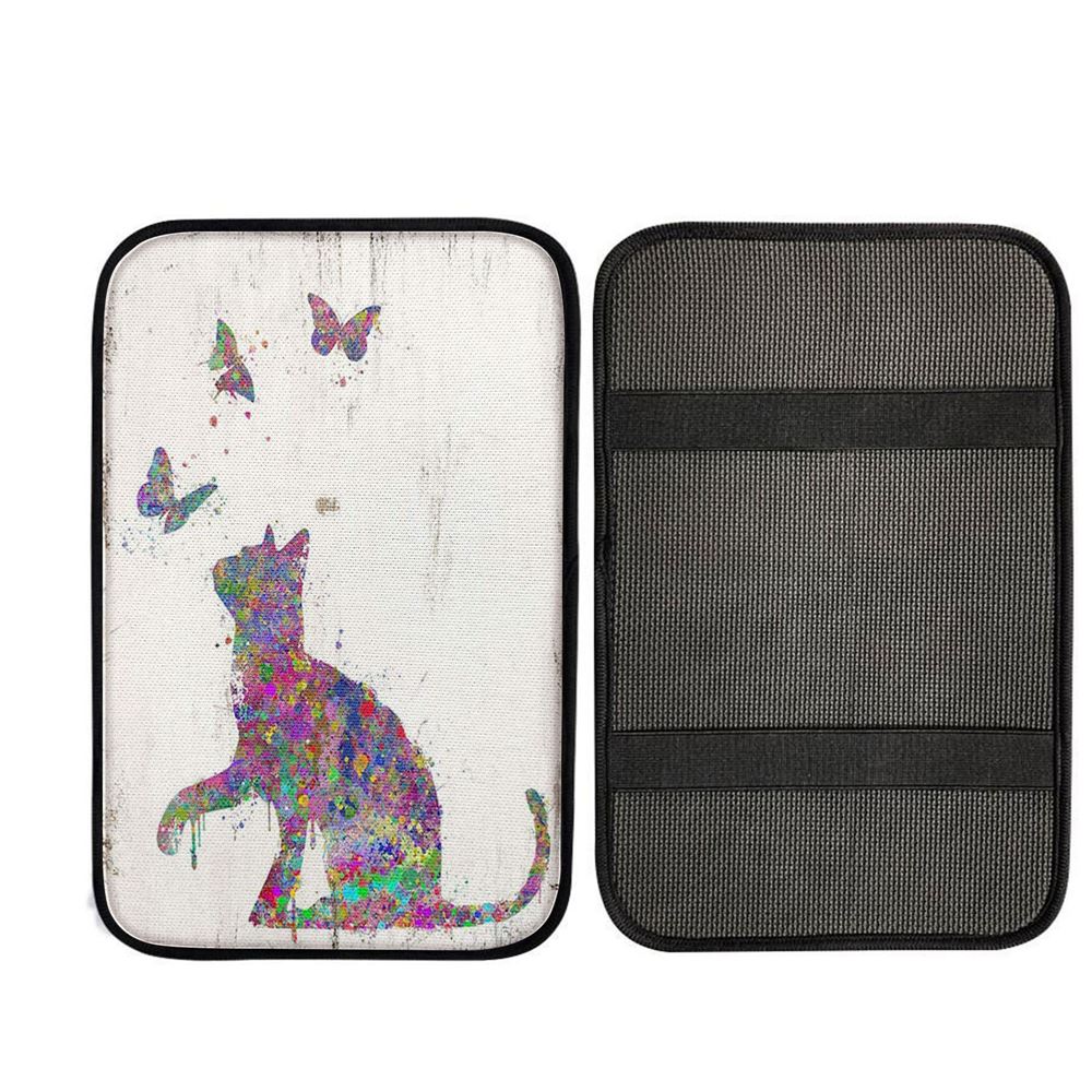 Cat With Butterflies Car Center Console Cover, Religious Car Armrest Accessories