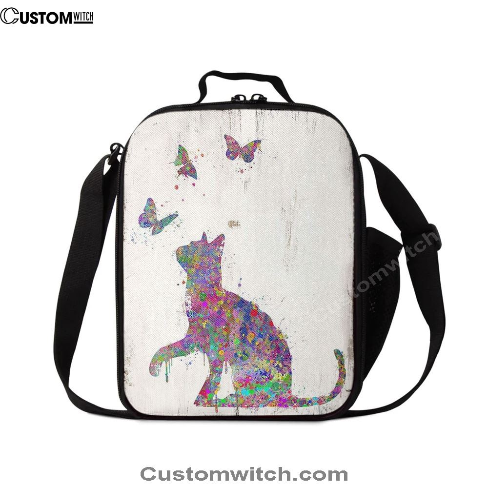 Cat With Butterflies Lunch Bag, Christian Lunch Bag For School, Picnic, Religious Lunch Bag