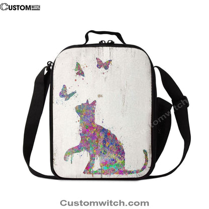 Cat With Butterflies Lunch Bag, Christian Lunch Bag For School, Picnic, Religious Lunch Bag