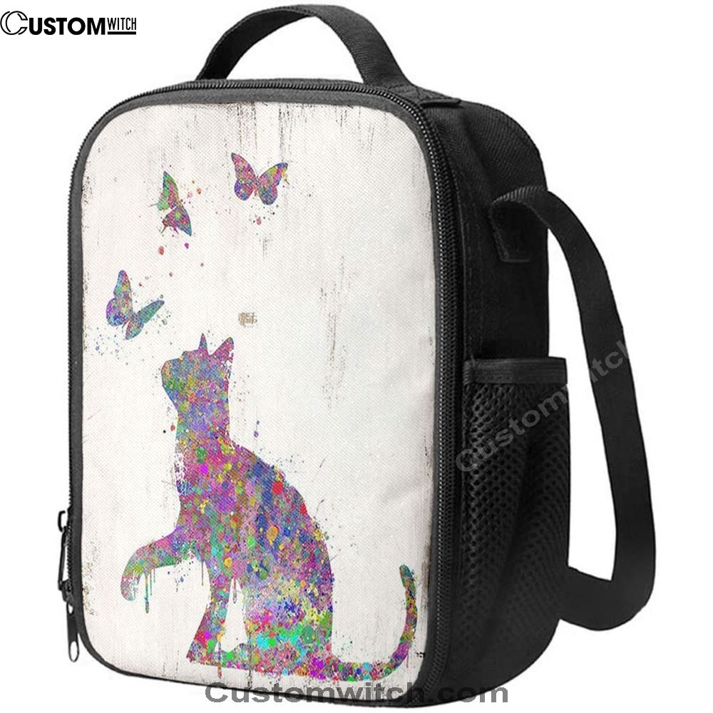 Cat With Butterflies Lunch Bag, Christian Lunch Bag For School, Picnic, Religious Lunch Bag