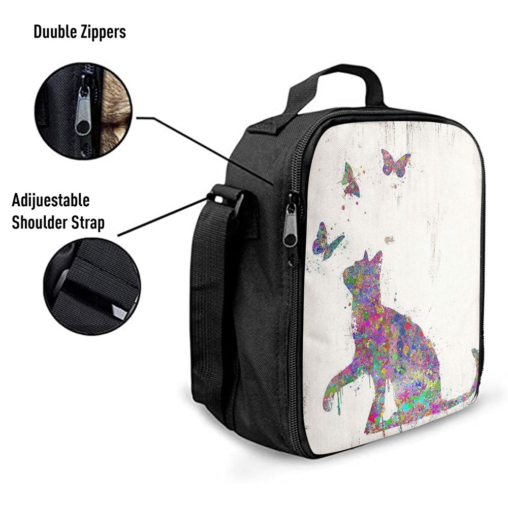 Cat With Butterflies Lunch Bag, Christian Lunch Bag For School, Picnic, Religious Lunch Bag
