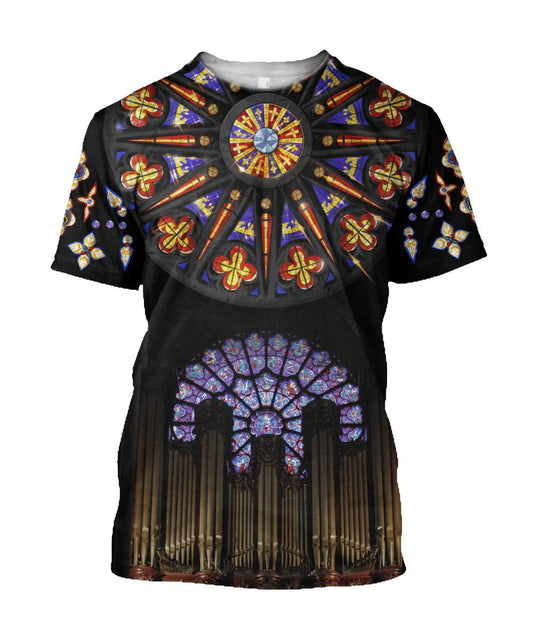 Cathedrals Stained Glass Windows Christian All Over Print 3D T-Shirt, Gift For Christian, Jesus Shirt