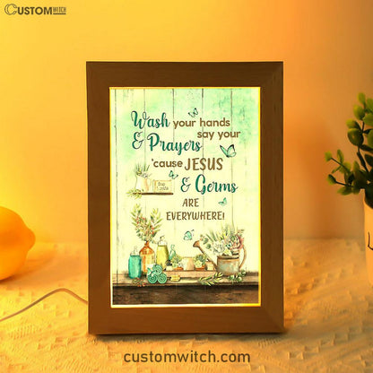 Cause Jesus And Germs Are Everywhere Bathroom Blue Butterfly Frame Lamp Art - Christian Night Light