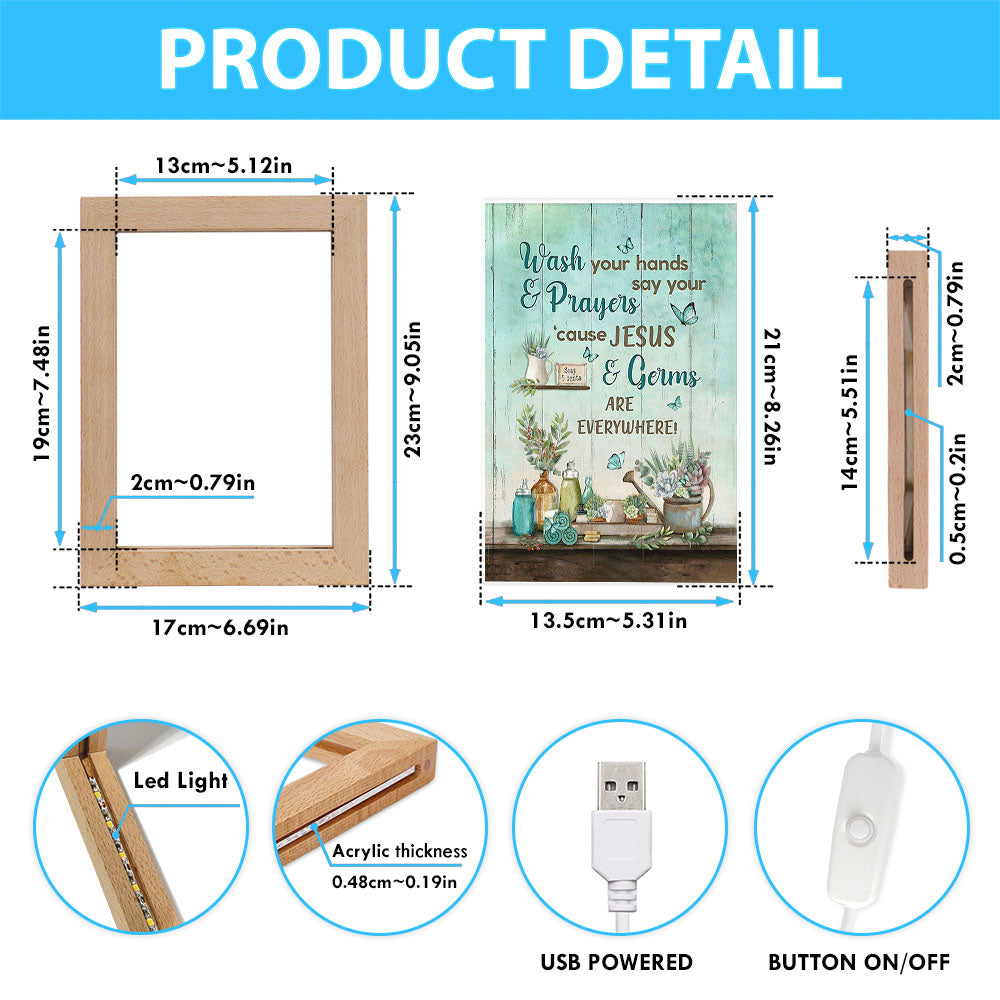 Cause Jesus And Germs Are Everywhere Bathroom Blue Butterfly Frame Lamp Art - Christian Night Light