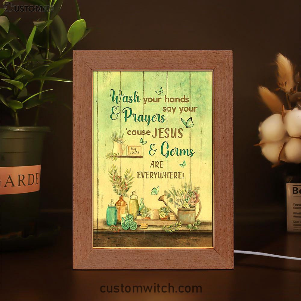 Cause Jesus And Germs Are Everywhere Bathroom Blue Butterfly Frame Lamp Art - Christian Night Light