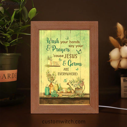 Cause Jesus And Germs Are Everywhere Bathroom Blue Butterfly Frame Lamp Art - Christian Night Light