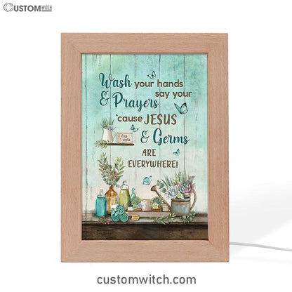 Cause Jesus And Germs Are Everywhere Bathroom Blue Butterfly Frame Lamp Art - Christian Night Light