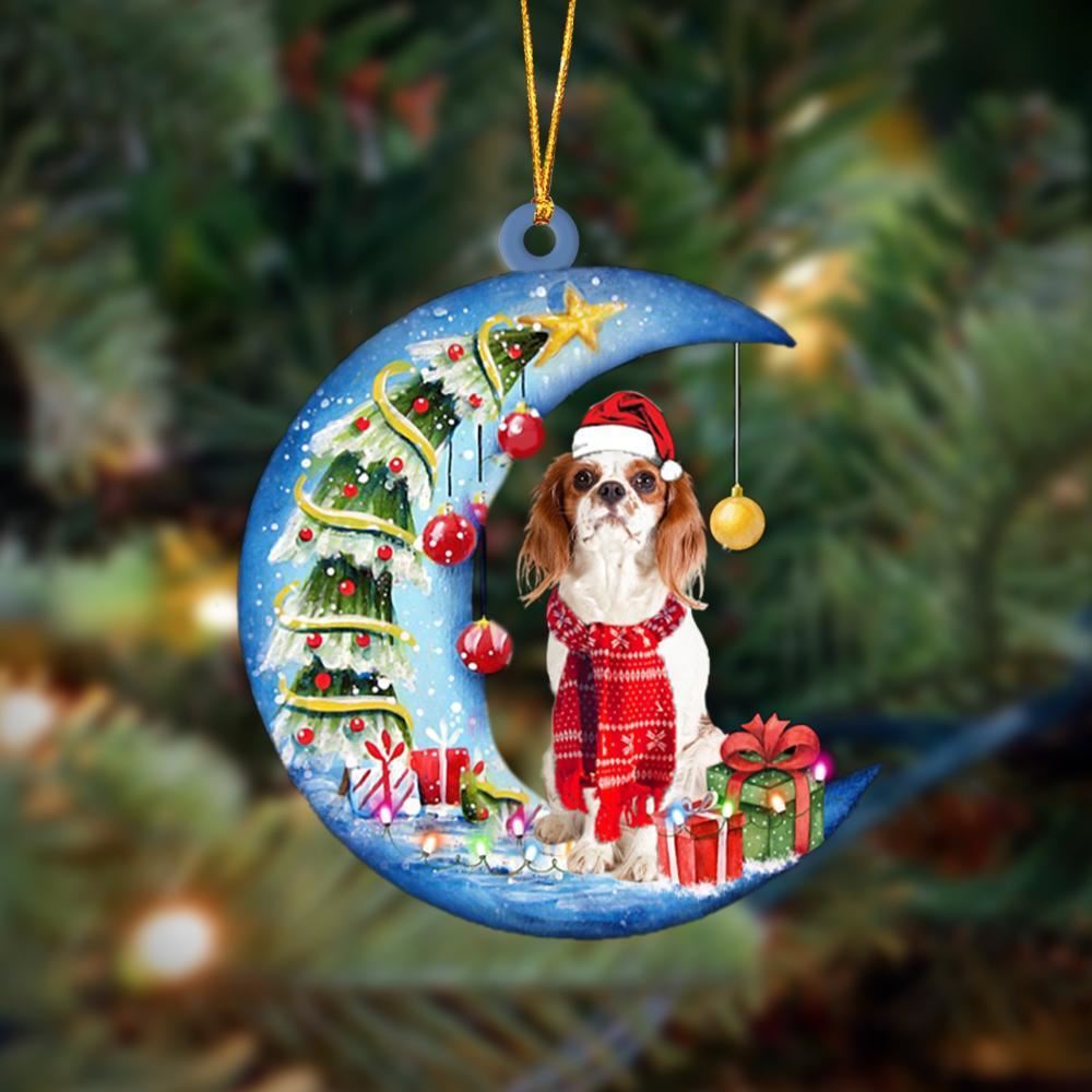 Cavalier King Charles Spaniel Sits On The Moon Merry Christma Ornament, Christmas Gift, Christmas Tree Decorations, Christmas Ornament 2023