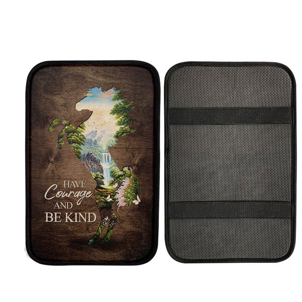 Cave Green Forest - Have Courage And Be Kind Car Center Console Cover, Religious Car Armrest Accessories